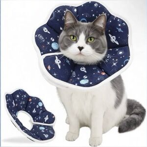 Space-Print Soft Recovery Collar for Cats - Navy